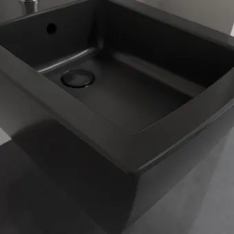 Villeroy & Boch Memento 2.0 Унитаз с открытым смывным краем, настенный, смыв DirectFlush, Pure Black CeramicPlus + Сиденье + Биде