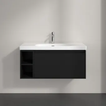Villeroy & Boch Skyla КОМПЛЕКТ Тумба под раковину, 1 выдвижной ящик, 972 x 436 x 439 mm, Volcano Black +Skyla Pаковина для установки на тумбу, 1000 x 470 x 165 mm, с переливом, Альпийский белый C79000VL+5A51A501