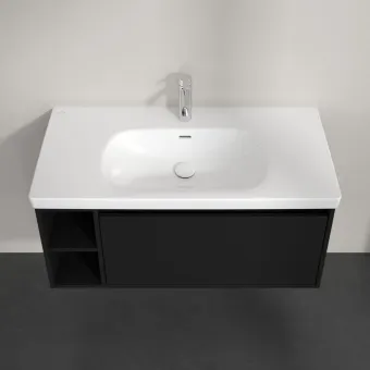 Villeroy & Boch Skyla КОМПЛЕКТ Тумба под раковину, 1 выдвижной ящик, 972 x 436 x 439 mm, Volcano Black +Skyla Pаковина для установки на тумбу, 1000 x 470 x 165 mm, с переливом, Альпийский белый C79000VL+5A51A501