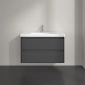 Villeroy & Boch Skyla Тумба под раковину, 2 выдвижных ящика, 972 x 596 x 439 mm, Graphite +Skyla Pаковина для установки на тумбу, 1000 x 470 x 165 mm, с переливом, Альпийский белый C79900VR+5A51A501