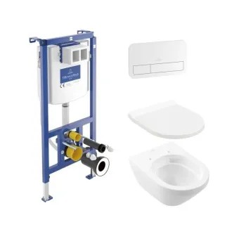 Villeroy & Boch Комплект 3 в 1 Унитаз с сиденьем+Инсталляционная система+Клавиша смыва 4616D301