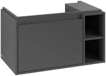 Villeroy & Boch Skyla КОМПЛЕКТ Тумба под раковину, 1 выдвижной ящик, 772 x 436 x 439 mm,Graphite + Skyla Pаковина для установки на тумбу крыло справа, 800 x 460 x 160 mm, с переливом, Альпийский белый C78800VR+5A52L101