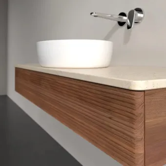 Villeroy & Boch Antao Тумба под раковину, с подсветкой, 1 выдвижной ящик, 1200 x 190 x 500 mm, фронтальная поверхность со структурной обработкой, Warm Walnut / Botticino L10113HM