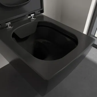 Villeroy & Boch Memento 2.0 Унитаз с открытым смывным краем, настенный, смыв DirectFlush, Pure Black CeramicPlus + Сиденье + Биде