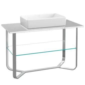 Villeroy & Boch КОМПЛЕКТ Antheus Мраморная столешница с подставкой из глянцевой стали, 1200 x 745 x 570 mm / Carrara + Раковина для установки на столешницу, 645 x 390 x 150 mm, Альпийский белый CeramicPlus, без перелива, нешлифованный B06401RC+4A1065R1