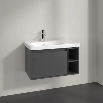 Villeroy & Boch Skyla КОМПЛЕКТ Тумба под раковину, 1 выдвижной ящик, 772 x 436 x 439 mm,Graphite + Skyla Pаковина для установки на тумбу крыло справа, 800 x 460 x 160 mm, с переливом, Альпийский белый C78800VR+5A52L101