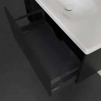 Villeroy & Boch Skyla КОМПЛЕКТ Тумба под раковину, 1 выдвижной ящик, 972 x 436 x 439 mm, Volcano Black +Skyla Pаковина для установки на тумбу, 1000 x 470 x 165 mm, с переливом, Альпийский белый C79000VL+5A51A501
