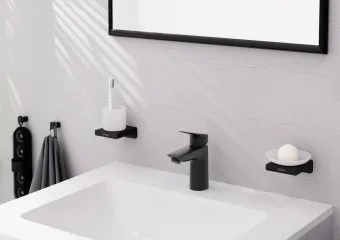 Hansgrohe, Logis, Смеситель для раковины 100, однорычажный, со сливным клапаном Push-Open, матовый черный 71107670