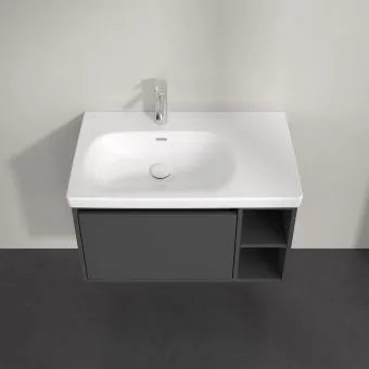 Villeroy & Boch Skyla КОМПЛЕКТ Тумба под раковину, 1 выдвижной ящик, 772 x 436 x 439 mm,Graphite + Skyla Pаковина для установки на тумбу крыло справа, 800 x 460 x 160 mm, с переливом, Альпийский белый C78800VR+5A52L101