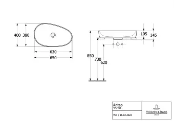 Villeroy & Boch Antao Раковина для установки на столешницу, 650 x 400 x 146 mm, Stone White CeramicPlus, без перелива 4A7465RW