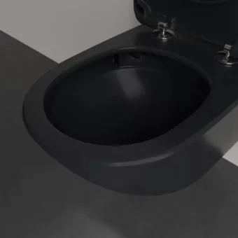 Villeroy & Boch Antao Унитаз с открытым смывным краем, настенный, смыв TwistFlush, Pure Black CeramicPlus, без сиденья 4674T0R7