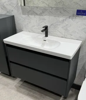 Villeroy & Boch Skyla Тумба под раковину, 2 выдвижных ящика, 972 x 596 x 439 mm, Graphite +Skyla Pаковина для установки на тумбу, 1000 x 470 x 165 mm, с переливом, Альпийский белый C79900VR+5A51A501