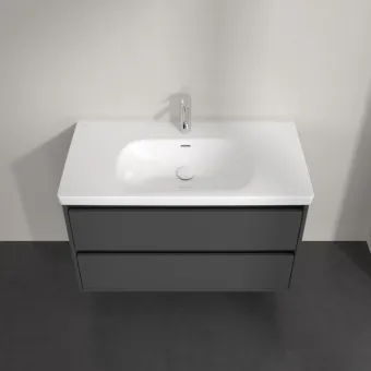 Villeroy & Boch Skyla Тумба под раковину, 2 выдвижных ящика, 972 x 596 x 439 mm, Graphite +Skyla Pаковина для установки на тумбу, 1000 x 470 x 165 mm, с переливом, Альпийский белый C79900VR+5A51A501