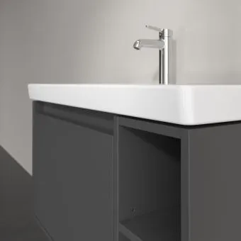 Villeroy & Boch Skyla КОМПЛЕКТ Тумба под раковину, 1 выдвижной ящик, 772 x 436 x 439 mm,Graphite + Skyla Pаковина для установки на тумбу крыло справа, 800 x 460 x 160 mm, с переливом, Альпийский белый C78800VR+5A52L101