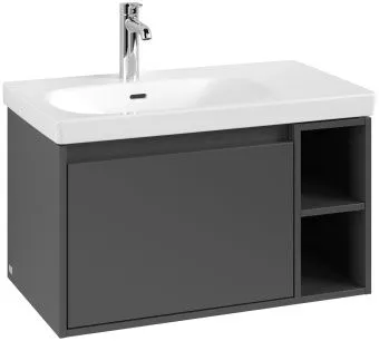 Villeroy & Boch Skyla КОМПЛЕКТ Тумба под раковину, 1 выдвижной ящик, 772 x 436 x 439 mm,Graphite + Skyla Pаковина для установки на тумбу крыло справа, 800 x 460 x 160 mm, с переливом, Альпийский белый C78800VR+5A52L101