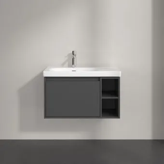 Villeroy & Boch Skyla КОМПЛЕКТ Тумба под раковину, 1 выдвижной ящик, 772 x 436 x 439 mm,Graphite + Skyla Pаковина для установки на тумбу крыло справа, 800 x 460 x 160 mm, с переливом, Альпийский белый C78800VR+5A52L101
