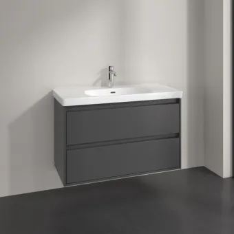 Villeroy & Boch Skyla Тумба под раковину, 2 выдвижных ящика, 972 x 596 x 439 mm, Graphite +Skyla Pаковина для установки на тумбу, 1000 x 470 x 165 mm, с переливом, Альпийский белый C79900VR+5A51A501