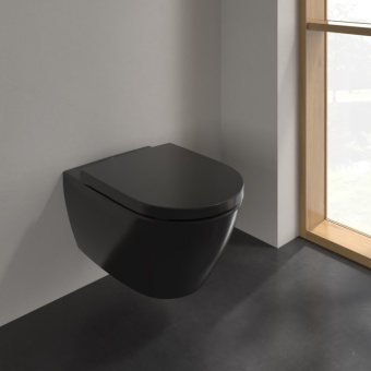Villeroy & Boch Subway 2.0 Унитаз с открытым смывным краем, настенный, с DirectFlush, Pure Black CeramicPlus 5614R0R7
