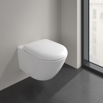 Villeroy & Boch Antao Унитаз с открытым смывным краем, настенный, с TwistFlush, Stone White (Белый матовый) CeramicPlus, без сиденья 4674T0RW