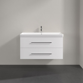 Villeroy & Boch Avento КОМПЛЕКТ Тумба под раковину, 2 выдвижных ящика, 980 x 514 x 484, Белое стекло A89200B4 + Раковина 4156A501