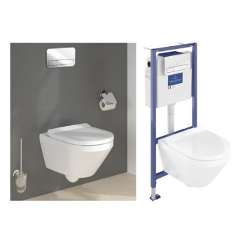 Villeroy & Boch Комплект 3 в 1 Унитаз с сиденьем+Инсталляционная система+Клавиша смыва 4616D301