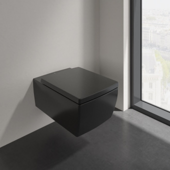 Villeroy & Boch Memento 2.0 Унитаз с открытым смывным краем, настенный, с DirectFlush, Pure Black CeramicPlus, без сиденья 4633R0R7