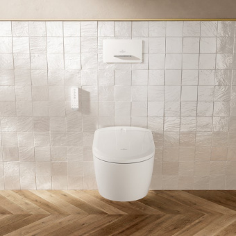 Villeroy & Boch Supreo топ унитаз-биде, унитаз с вертикальным смывом с открытым смывным краем, Альпийский белый CeramicPlus V16EN3R1