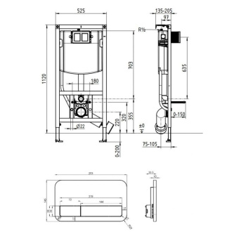 Villeroy & Boch ViConnect Инсталляционная система для унитаза, для Монтаж в гипсокартон, 525 x 130 x 1120 mm + Клавиша смыва белая 92243068